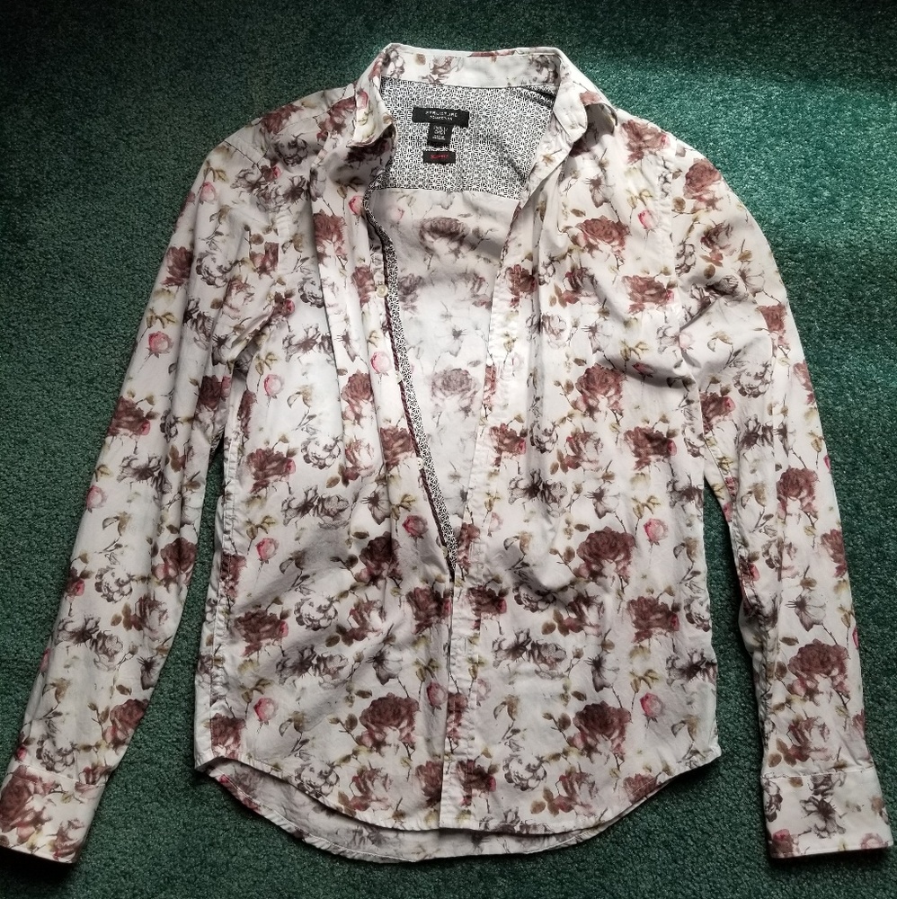 WHITE FLORAL DRESS SHIRT MENS